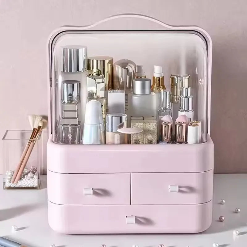 Large Cosmetics Receiving Box Dust-Proof Desktop Makeup Organizer with Drawer for Skin Care Products Household Storage Box Shelf