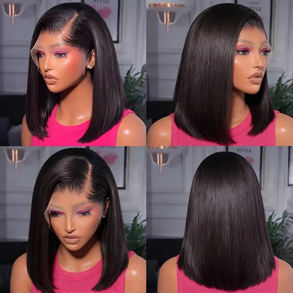 13x4 13x6 HD Bone Straight Bob Lace Frontal Human Hair Brazilian Short Bob Wig 250% Density Straight Natural Bob Wigs  5x5 Glueless Wig For Women