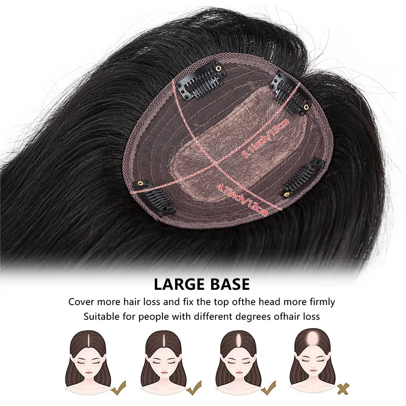 10 Inch 100% Human Hair 13X12cm Hairnet Clip in Hair Topper Extension with Bangs Top Wig Piece for Women Daily Life