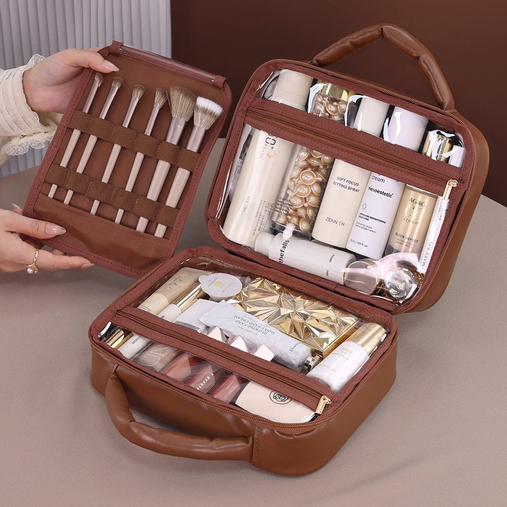 Luxury Checkered Cosmetic Bag For Women Large Capacity Waterproof Makeup Toiletry Bag Brown Melard Travel Wash Storage Bag