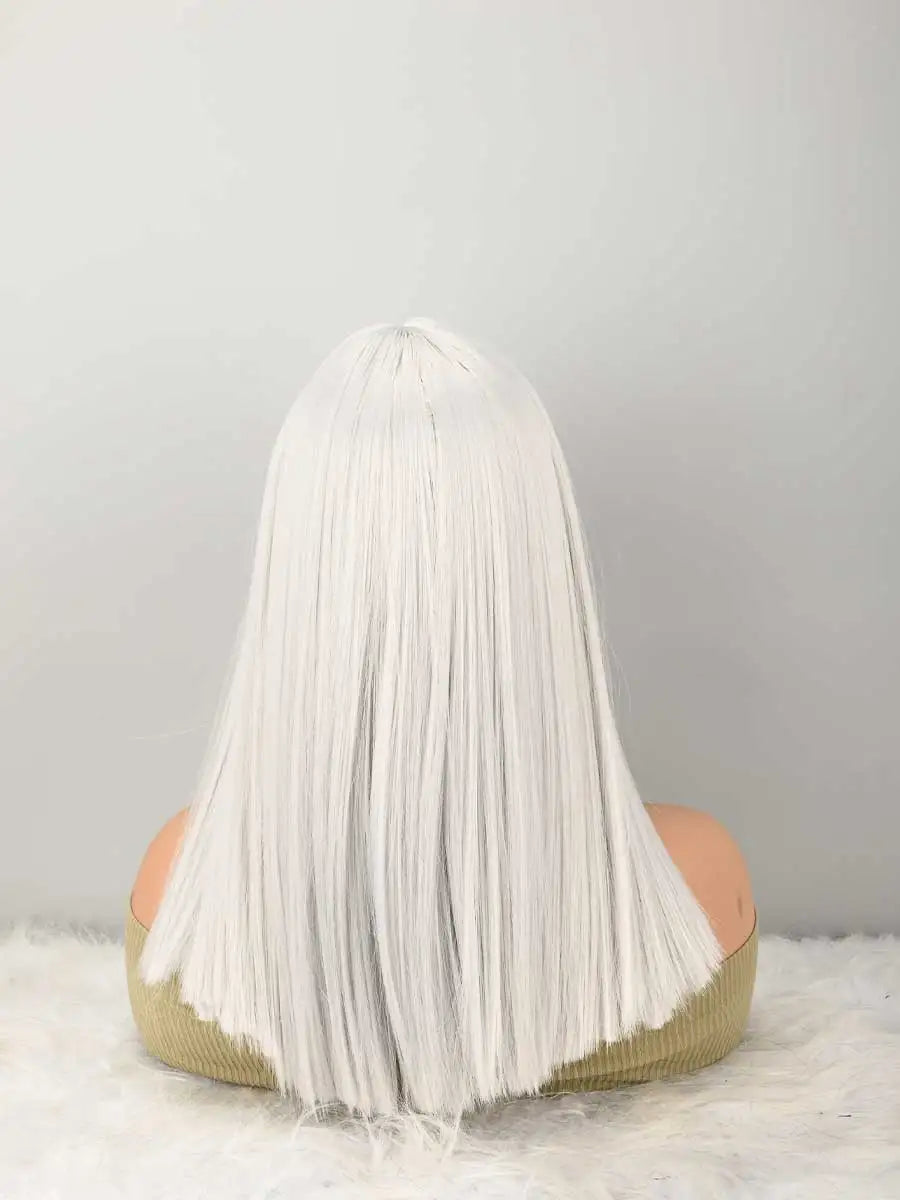 white Bob Wig with Bangs, Short white Wig for Women Straight Bob Wigs Heat Resistant Synthetic wig Mia Wallace Cleopatra Cospaly Daily Party Use