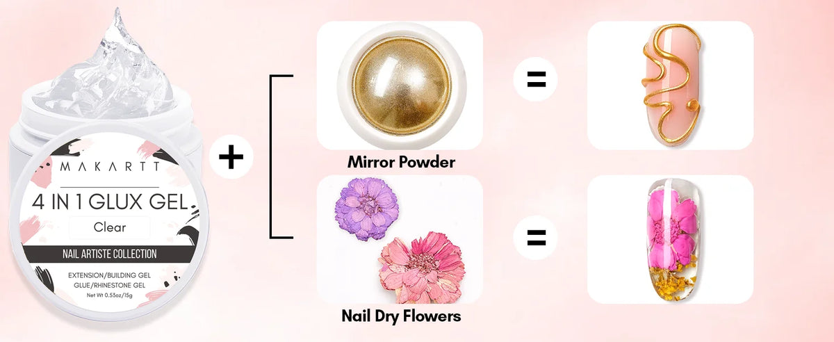 Makartt Solid Gel Builder: 4-in-1 Clear White Non-sticky for Extension 3D Sculpting Nail, UV Glue for Acrylic Tips, Rhinestones