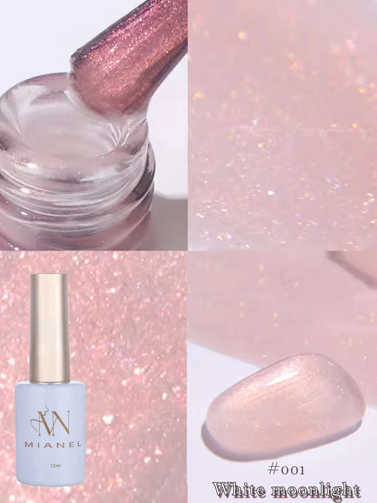 MN 1-9PCS Pink Blue White Green Color Series Gel Nail Polish With Strobe Glitter Brocade Diamond Gel Polish