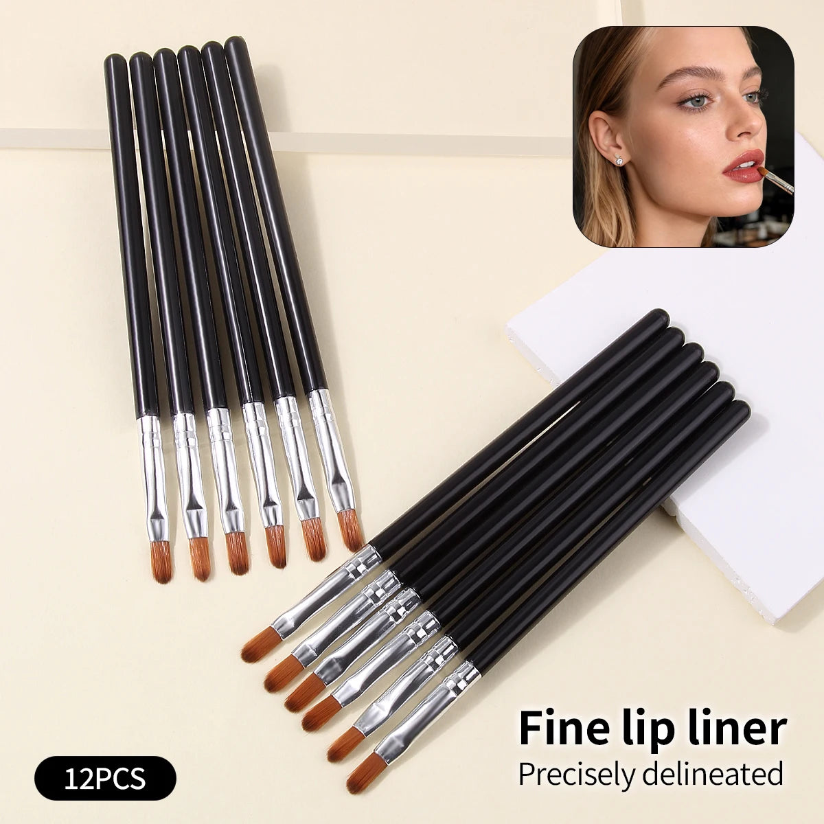 12-Piece Professional Lip Makeup Brush Set - Soft and Precise for Shaping Lips. Multi-Functional Beginner Beauty Tools.