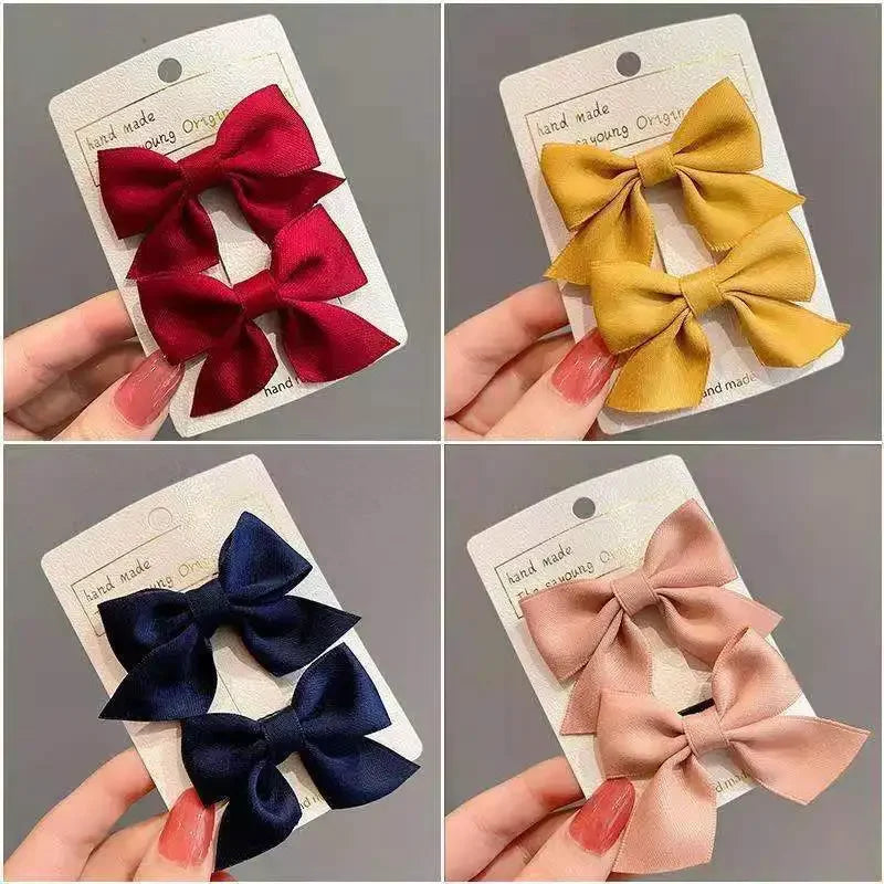 2Pcs Kids Red Bows Hair Clips for Baby Girls Handmade Ribbon Bowknots Hairpins Barrettes New Year Christmas Hair Accessories