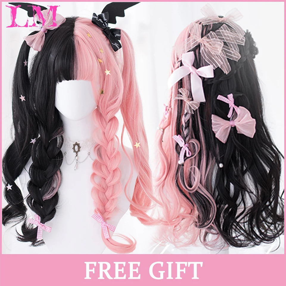 LM Light Blonde Wave Hair Wig Synthetic Long Wavy Wigs with Bangs for Women Cosplay Natural High Temperature Fiber
