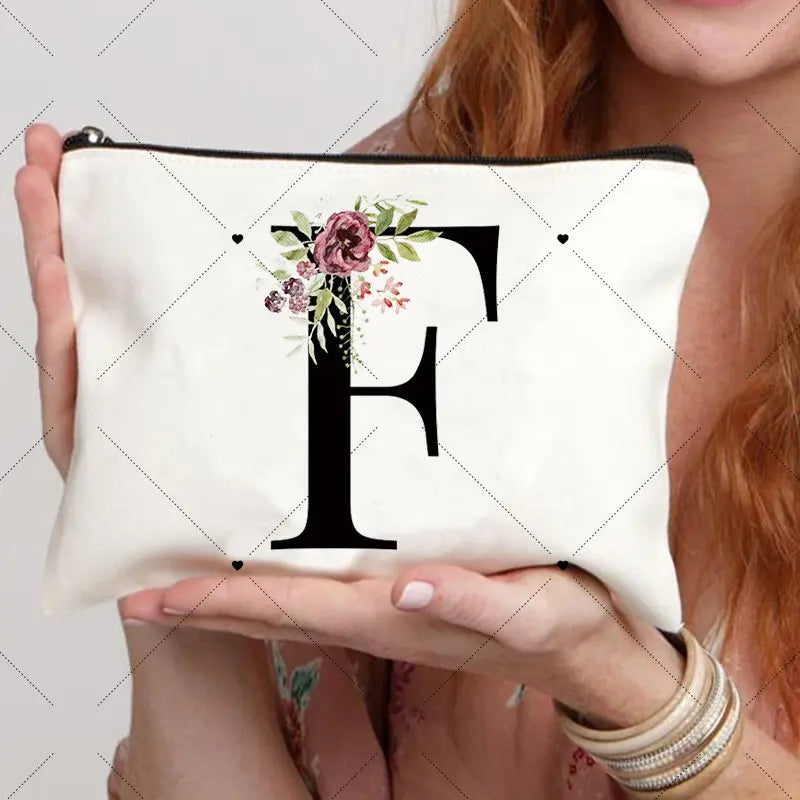 Floral Letter Bridesmaid Makeup Bags Bachelorette Party Gift Children Travel Bag Zipper Pouch Travel Organizer Case Cosmetic Bag