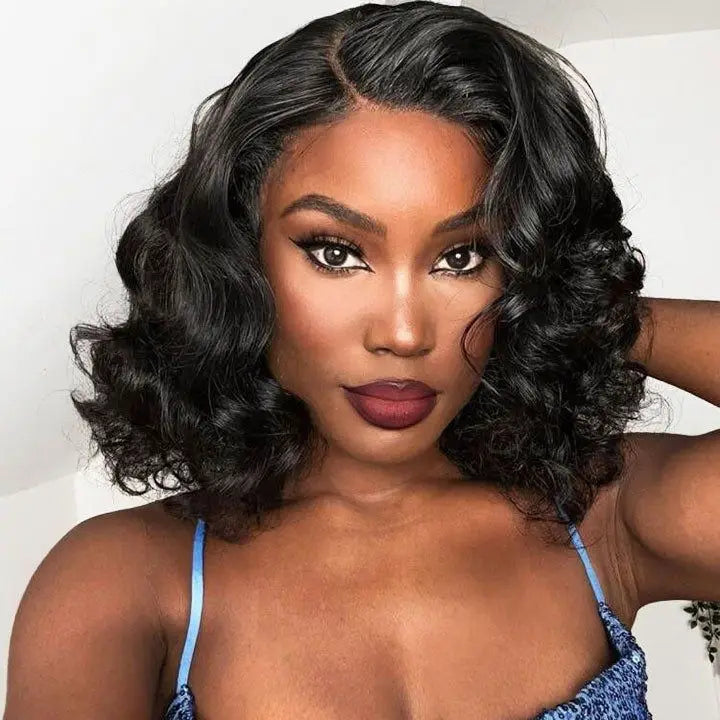 8-16 Inch Body Wave Short Bob Wig 200 Density 4x4 Lace Frontal Wig Human Hair Wigs 5x5 Glueless Wig Brazilian Black Natural Color Ready To Wear Glueless Closure Wig For Women