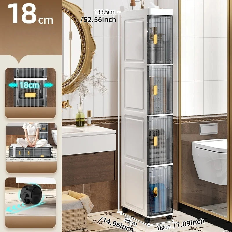 18cm Narrow Storage Cabinet, Multi-Tier Slim Organizer for Bathroom/Living Room, Holds Towel/Tissue/Cosmetic, Space-Saving Shelf