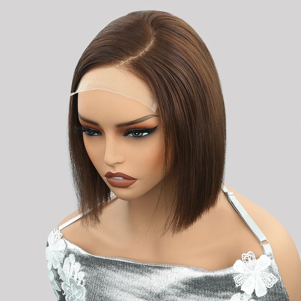 Glueless Straight Bob Wigs 5X5 Chocolate Brown Human Hair Wigs Glueless Drawstring HD Lace Frontal Bob Wigs Human Hair 100%