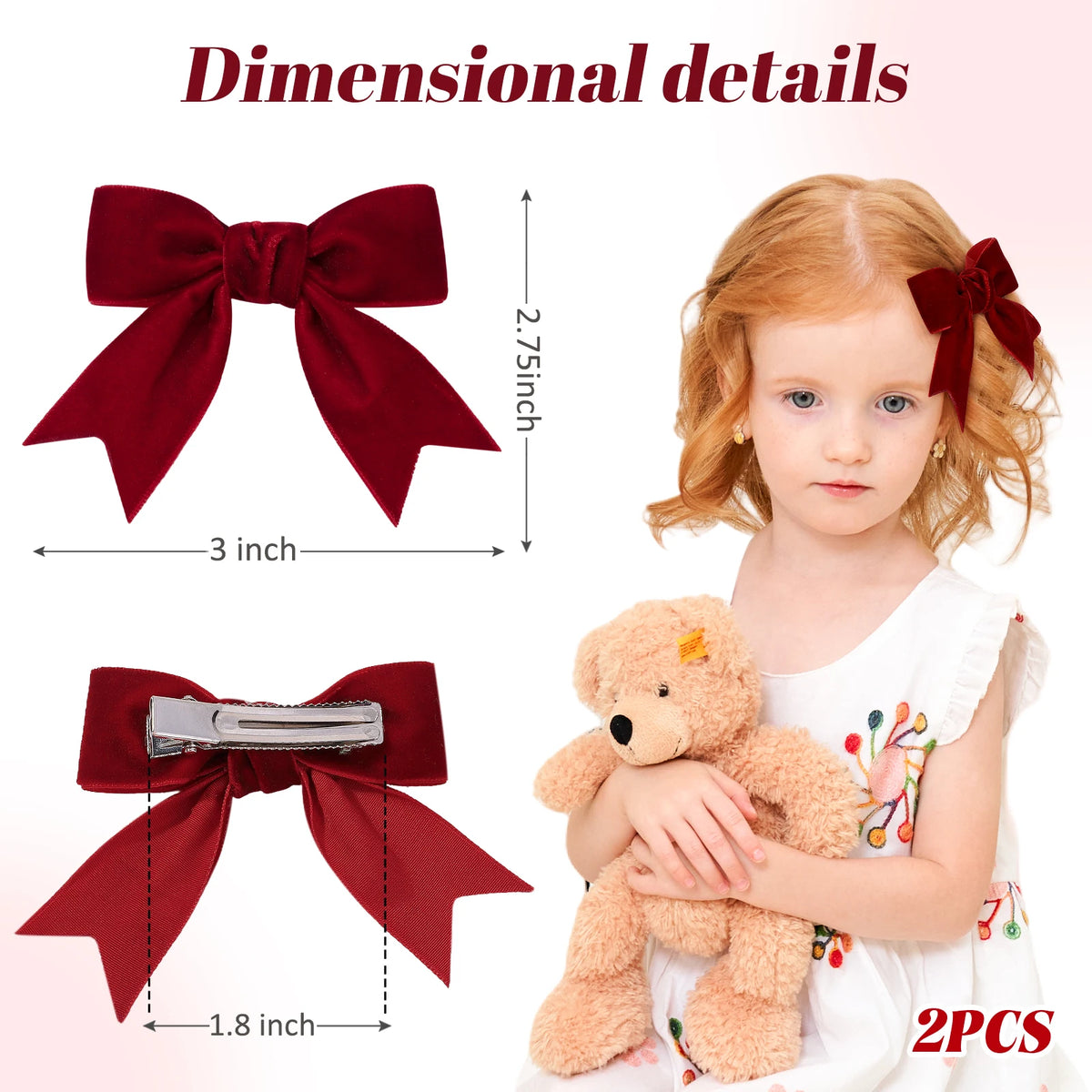 2pcs Christmas Velvet Ribbon Bows Hair Clips for Baby Girls Retro Red Green Handmade Hairpin Headwear New Year Hair Accessories