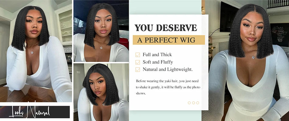 100% Human Hair Bob Yaki Straight Glueless HD Lace Closure Wigs 4C Precut Kinky Straight 5x5 Lace Wig With Drawstring PrePlucked