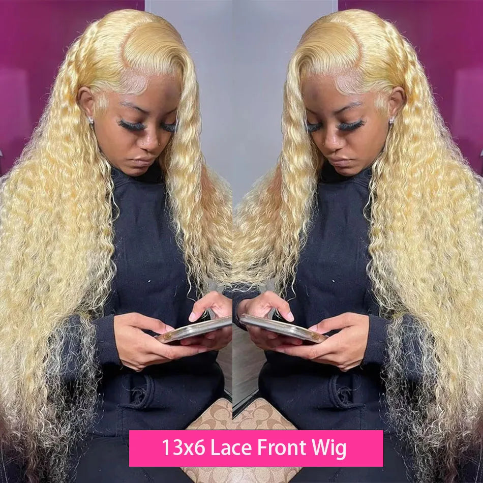 613 Blonde Lace Frontal Wig Deep Wave 13x4 13x6 HD Lace Human Hair Wig Pre Pluck Curly Lace Front Wigs Brazilian Human Hair
