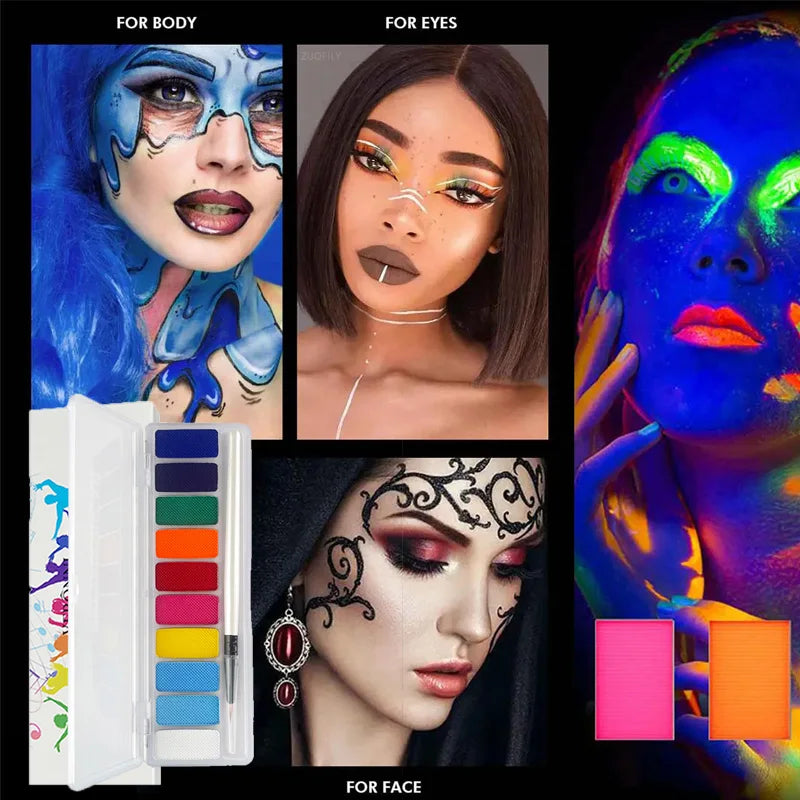10 Colors Luminous Pigments, Luminous Neon Makeup Facial Painting,Suitable for Children and Adults for Halloween and Party