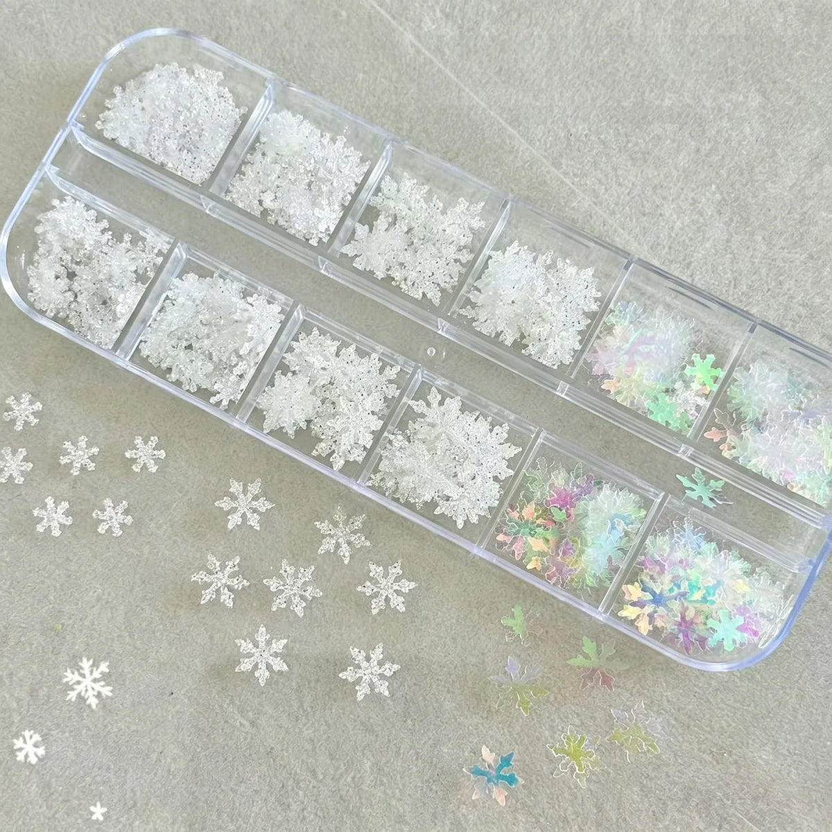 New 12Grids Laser Mixed Christmas Snowflake Nail Sequins Charms DIY Flash Winter Christmas Party Manicure Decoration Accessories