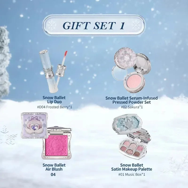 Flower Knows Snow Ballet Makeup Christmas Gift Set Eyeshadow,Blush,Lip Glaze Setting Powder with Cosmetic Bag Beauty Kit