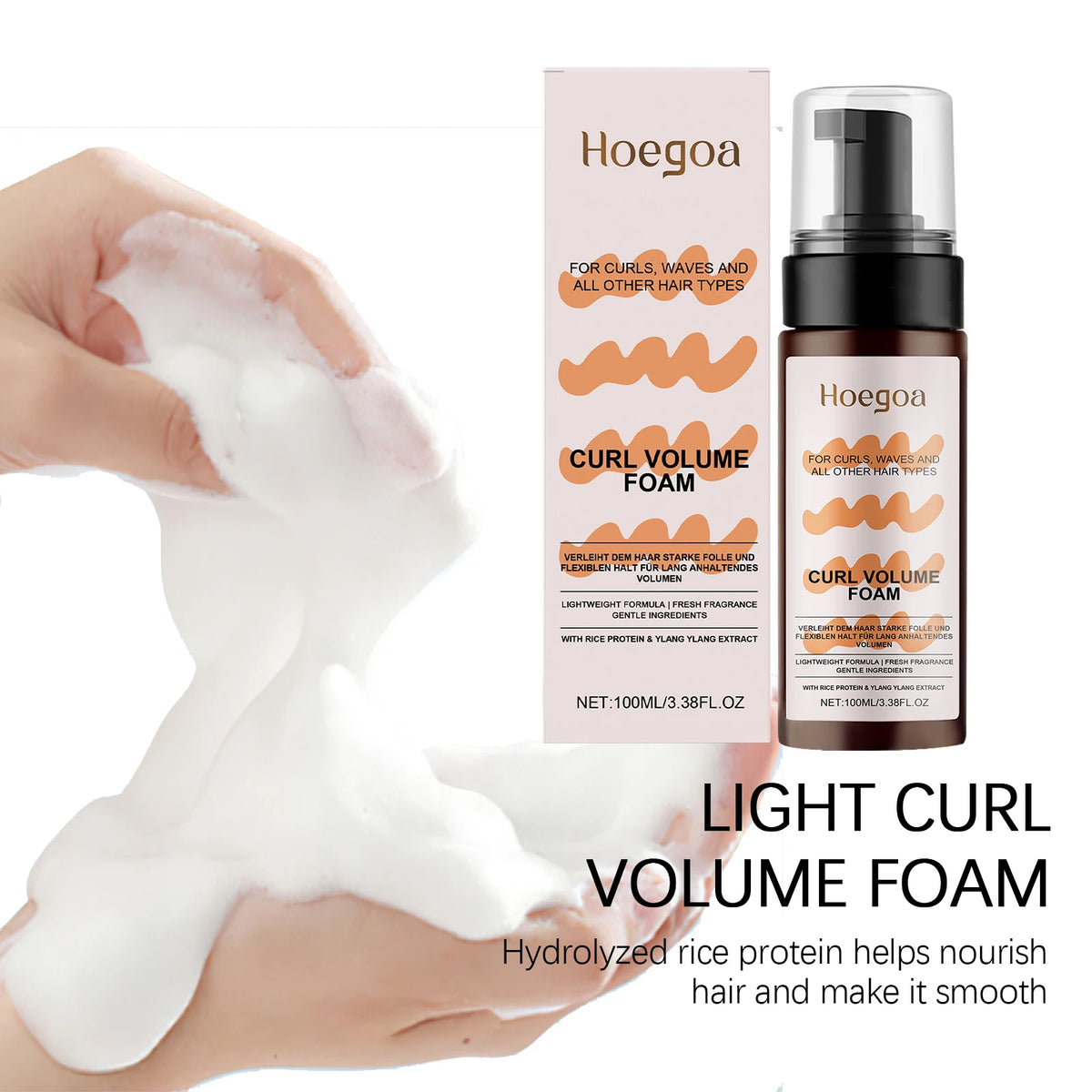Volumizing Mousse For Curly Hair Lightweight Foam For Bouncy Curls And Natural Hold With Rice Protein And Ylang Ylang Extract