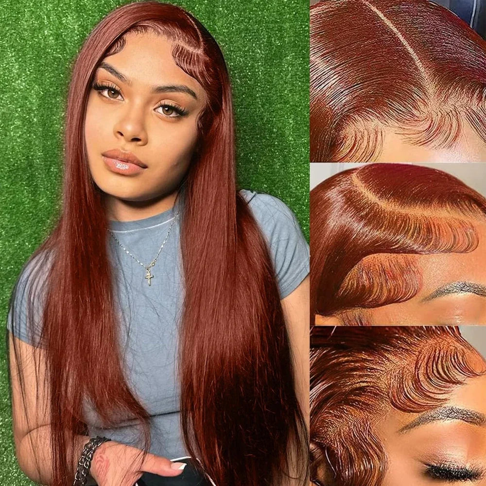 Straight Lace Front Wigs Synthetic Layered Cut Natural Black /Reddish Brown Inner Buckle Lace Frontal Wigs For Black Women