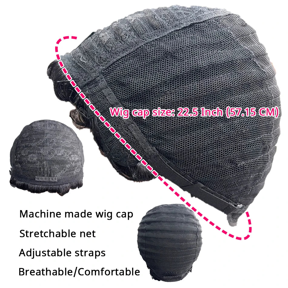 Pixie Cut Human Hair Wig for Women 6" Layered Short Loose Curly with Bangs 180% Density Remy Brazilian Hair Rose Net Cap