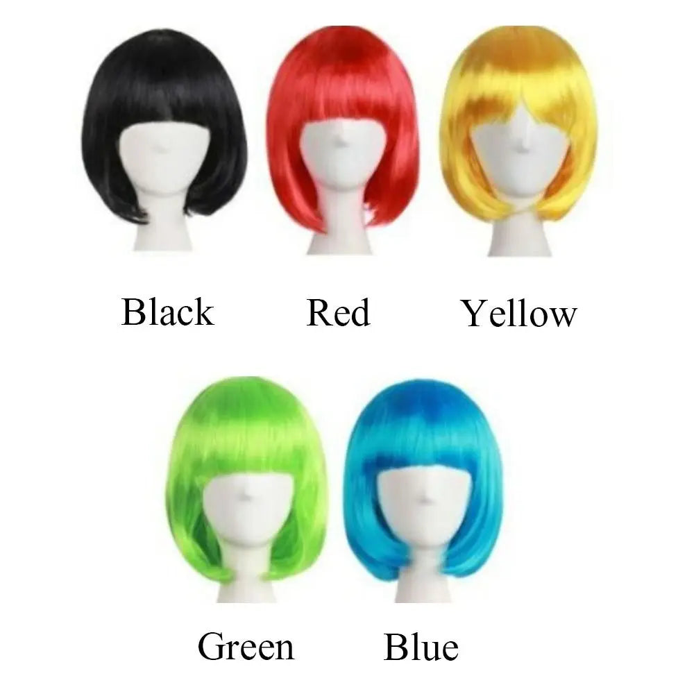 Multiple Color Fashion Full Wig Short Straight Hair Bob Wig Synthetic Hair Customized Synthetic Lace Headgear