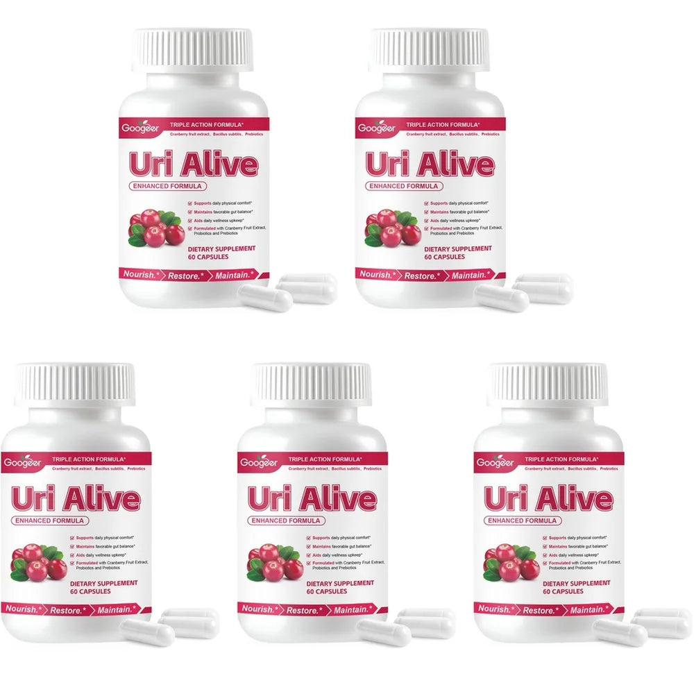 Googeer Uri Alive Triple Action Formula Capsules with Vitamin C, D-Mannose and Cranberry Extract for Urinary Support 60 Capsules
