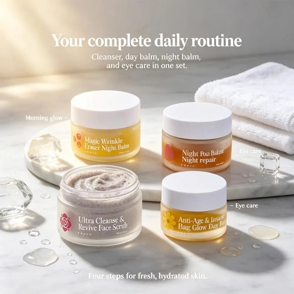 Froya Organics The Complete System For Mature Women's Skin Set Magic Wrinkle Eraser Night Balm Insane Glow Day Brand Cream Set