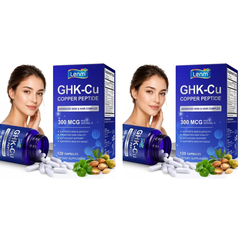 Lenm Liposomal GHK-Cu Copper Peptide - 120 Vegan Capsules with Biotin Phytoceramides for Skin Elasticity & Hair Growth Support
