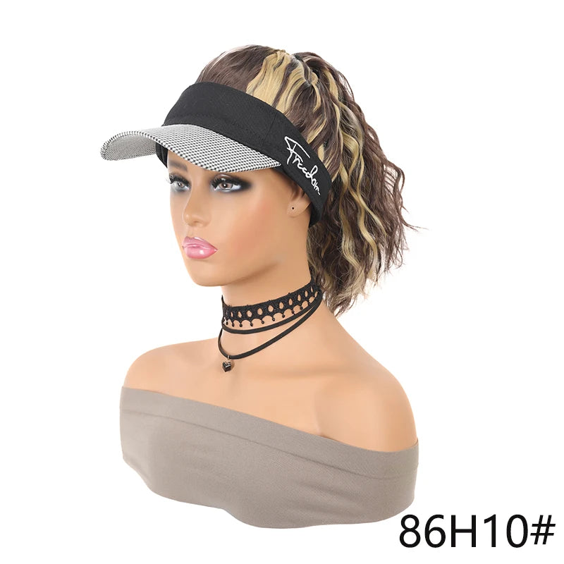 Synthetic wig 16 inch houndstooth empty top baseball cap curly hair wig suitable for women's daily wear