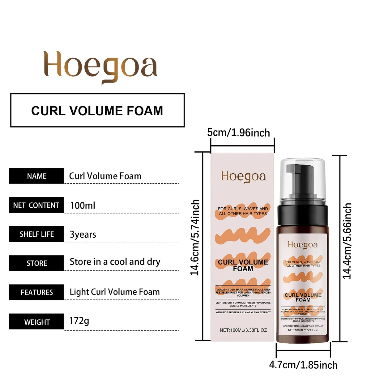 Volumizing Mousse For Curly Hair Lightweight Foam For Bouncy Curls And Natural Hold With Rice Protein And Ylang Ylang Extract
