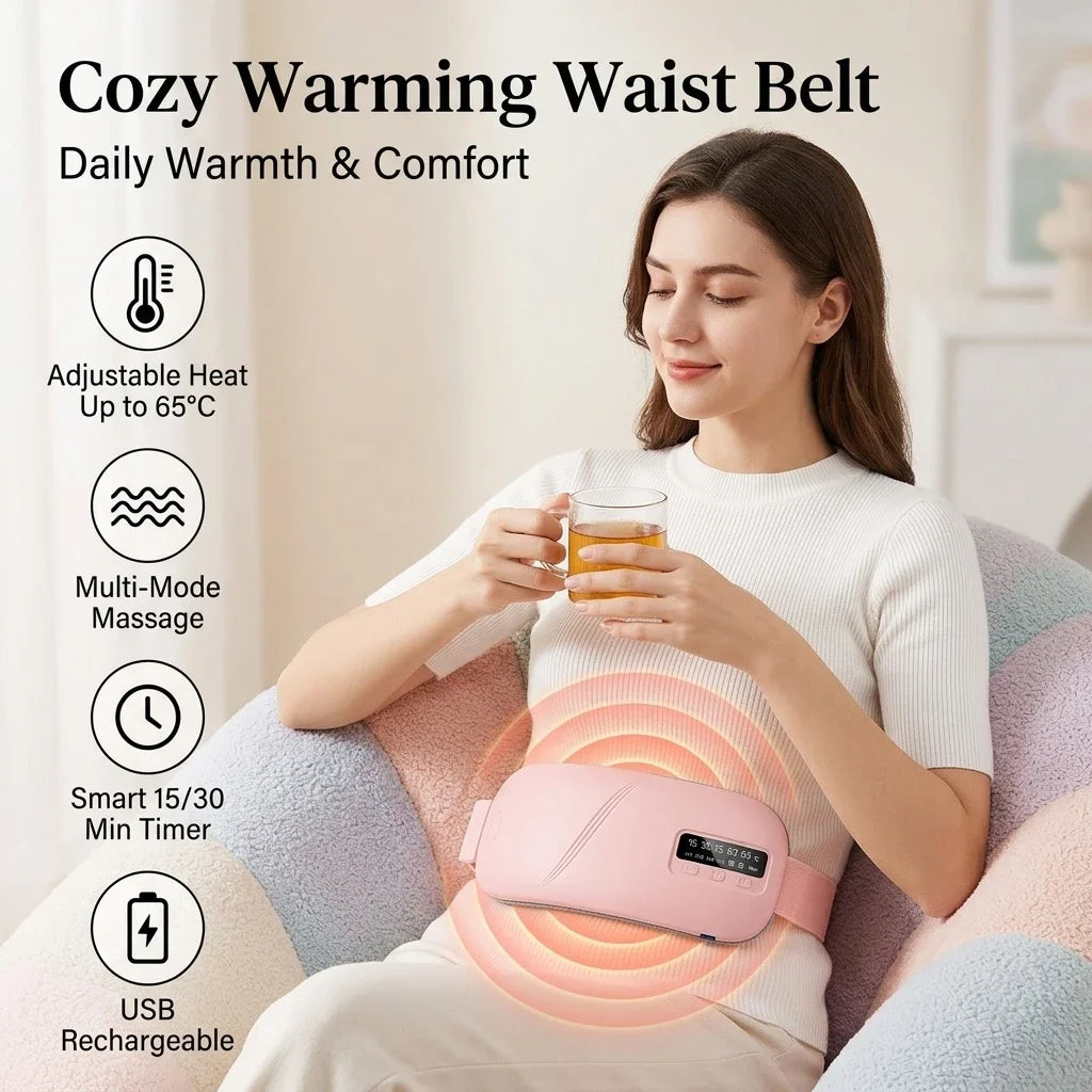 Portable Electric Heating Pad Menstrual Cramp Massager Women Period Care Hot Compress Device Vibration Abdominal Warm Palace Bel