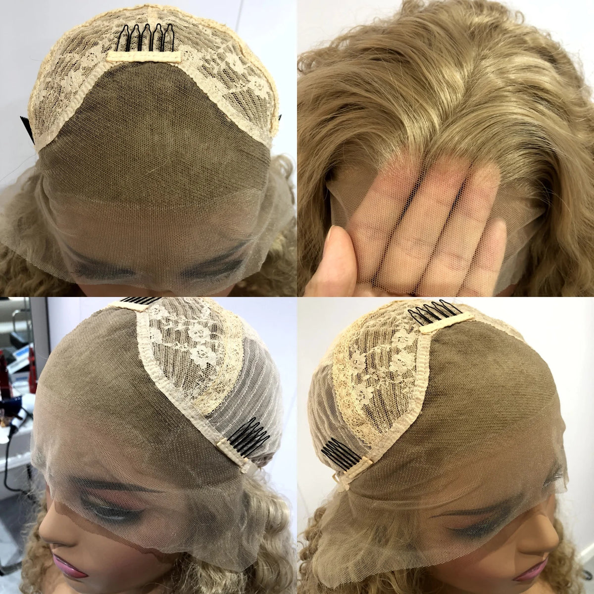 Ash Blonde Wig Long Blonde Curly Wig Synthetic Lace Front Wig Glueless Wigs Ready to Wear Water Wave Curly Lace Wigs for Women