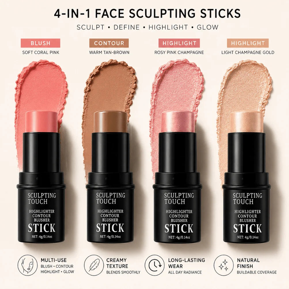 1PC Face Makeup Stick,Available in Contour,Highlighter&Blush,Natural Sculpted Glow Finish,Luxurious Cosmetics For Dairy Or Party