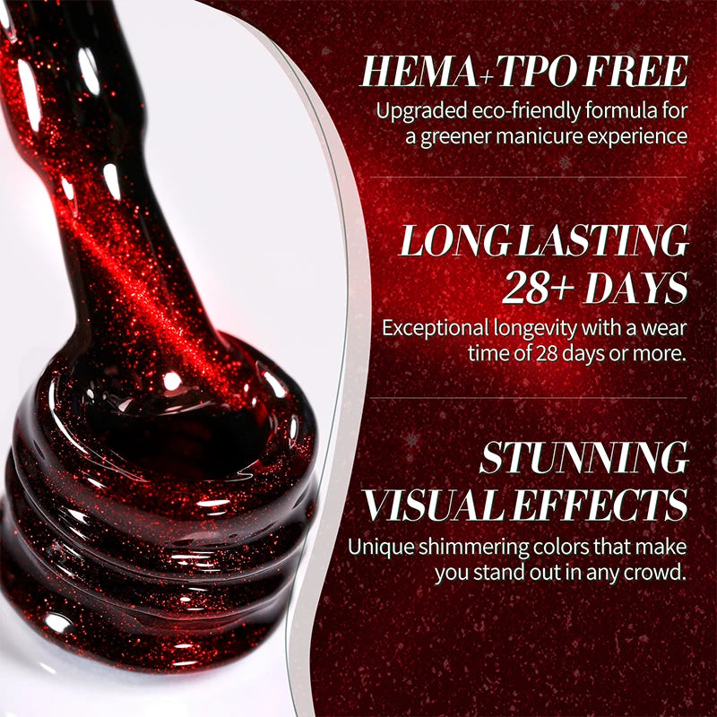 BORN PRETTY 10ml Red Glass Bead Cat Magnetic Gel Ultra Shine Semi Permanent Soak Off UV Gel Christmas Manicure Nail Art Varnish