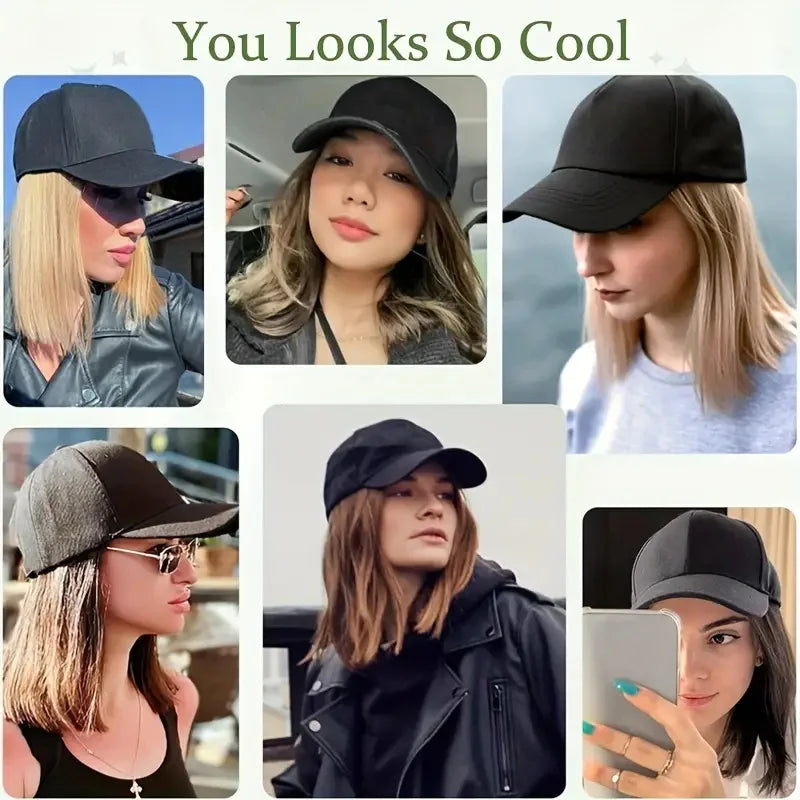 18Inch Synthetic Long Straight Hair Extension Baseball Cap  Adjustable Black Blonde Hairpiece Fashion Hat Wig