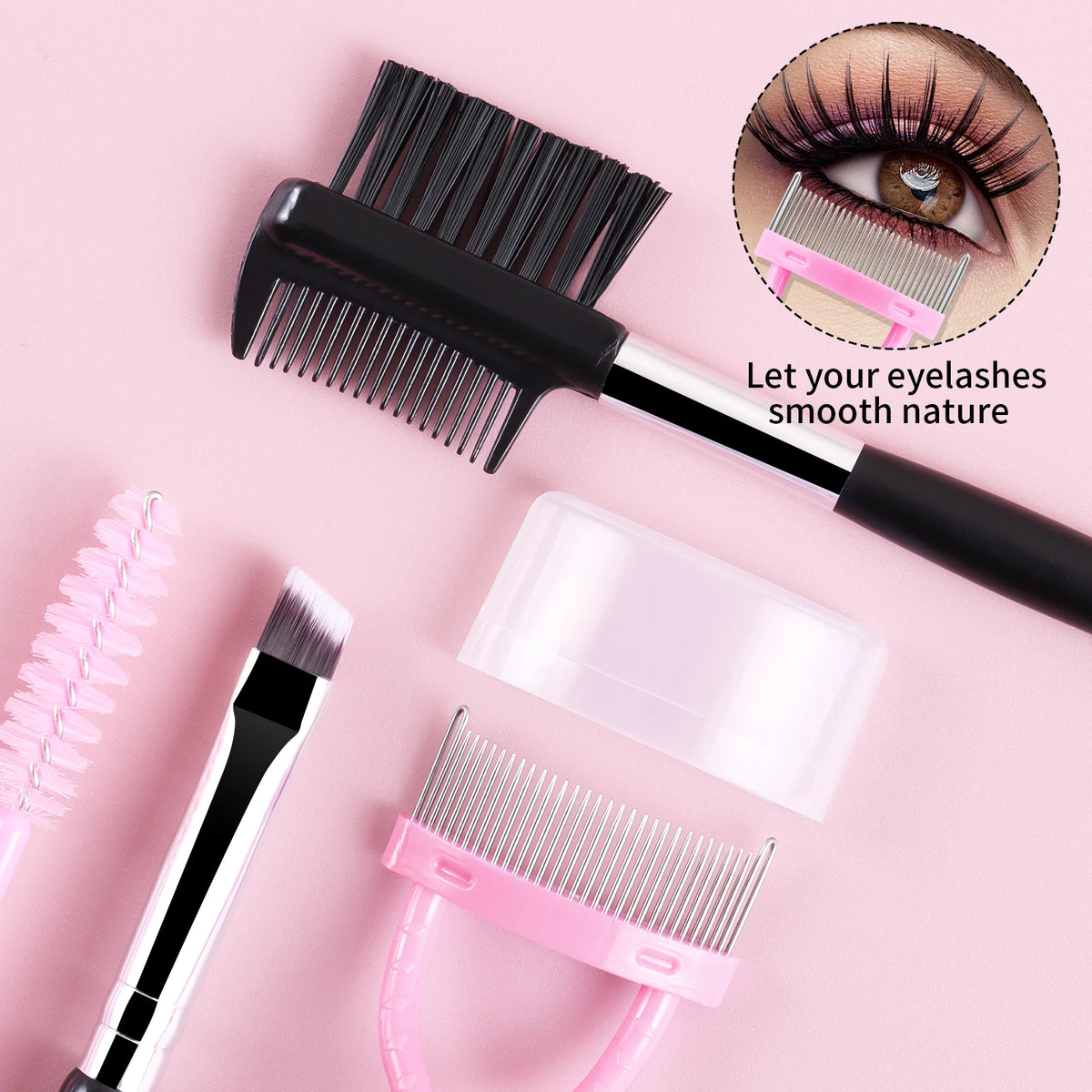 6Pcs Eyelash & Eyebrow Makeup Tools Kit Eyelash Curler Dual End Brow Brush Lash Comb Spoolie Applicator