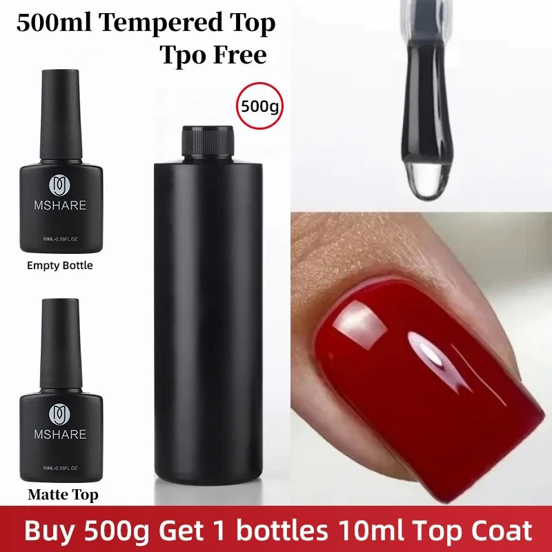 MSHARE 1kg /500g Tpo Free Non Wipe Top Coat Tempered Top Gel Shiny Hard Gel Polish No Sticky Layer Soak Off Refill Big Volume