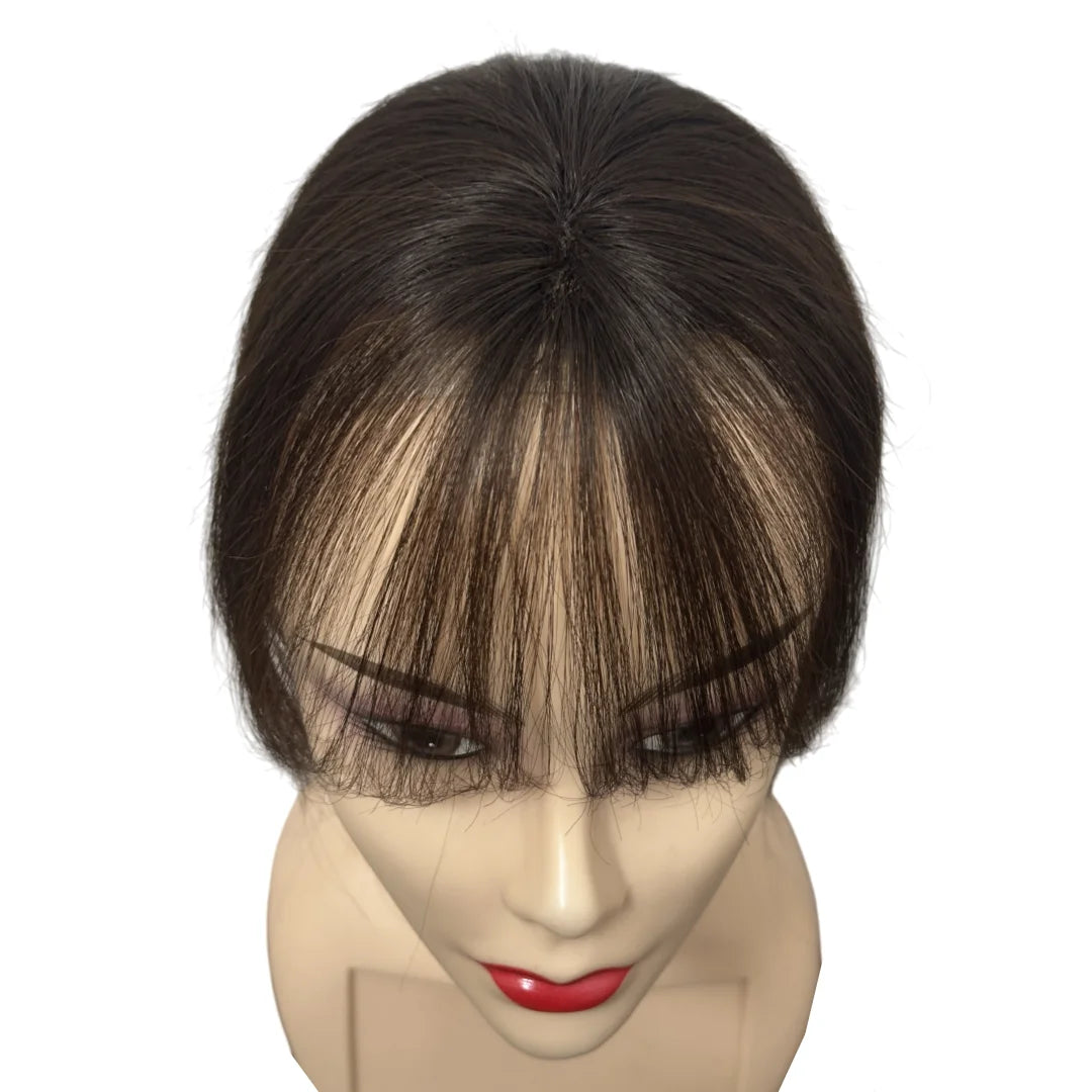 Invisible Human Hair Topper With Bangs Magic Tape Design Handmade Forehead Hairline Lace No Clips Bangs New Style