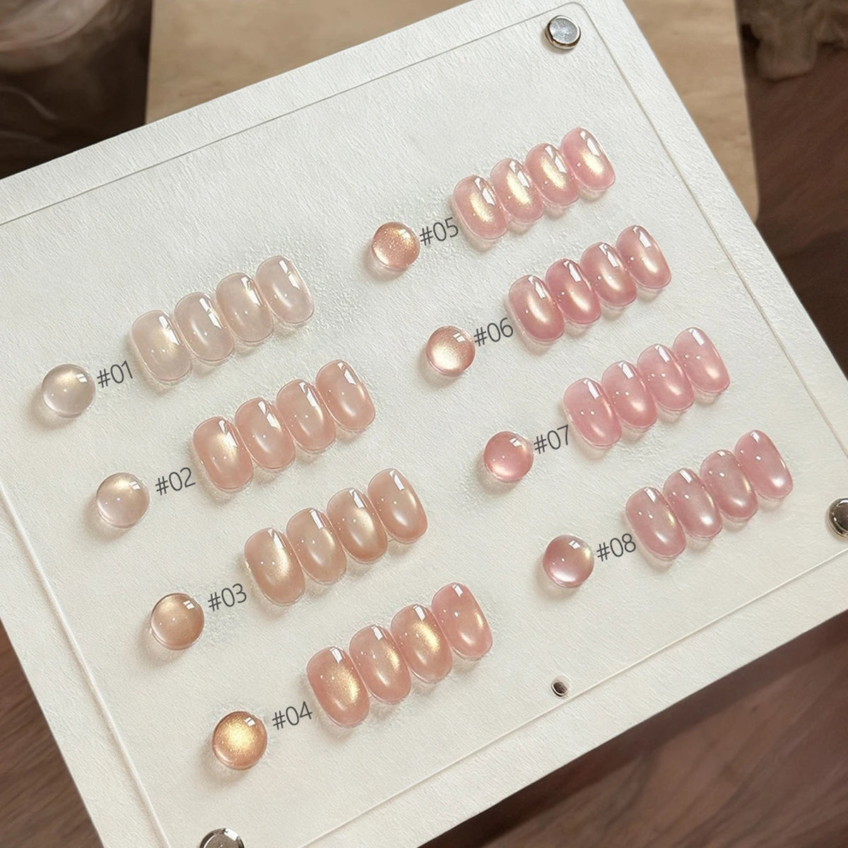 MN 10ML 1-16PCS Moonlight Ballet Magnet Cat Eye Nail Polish Gel Nude Pink Style With Gold Glass Beads Cat Eye Look Nail Polish