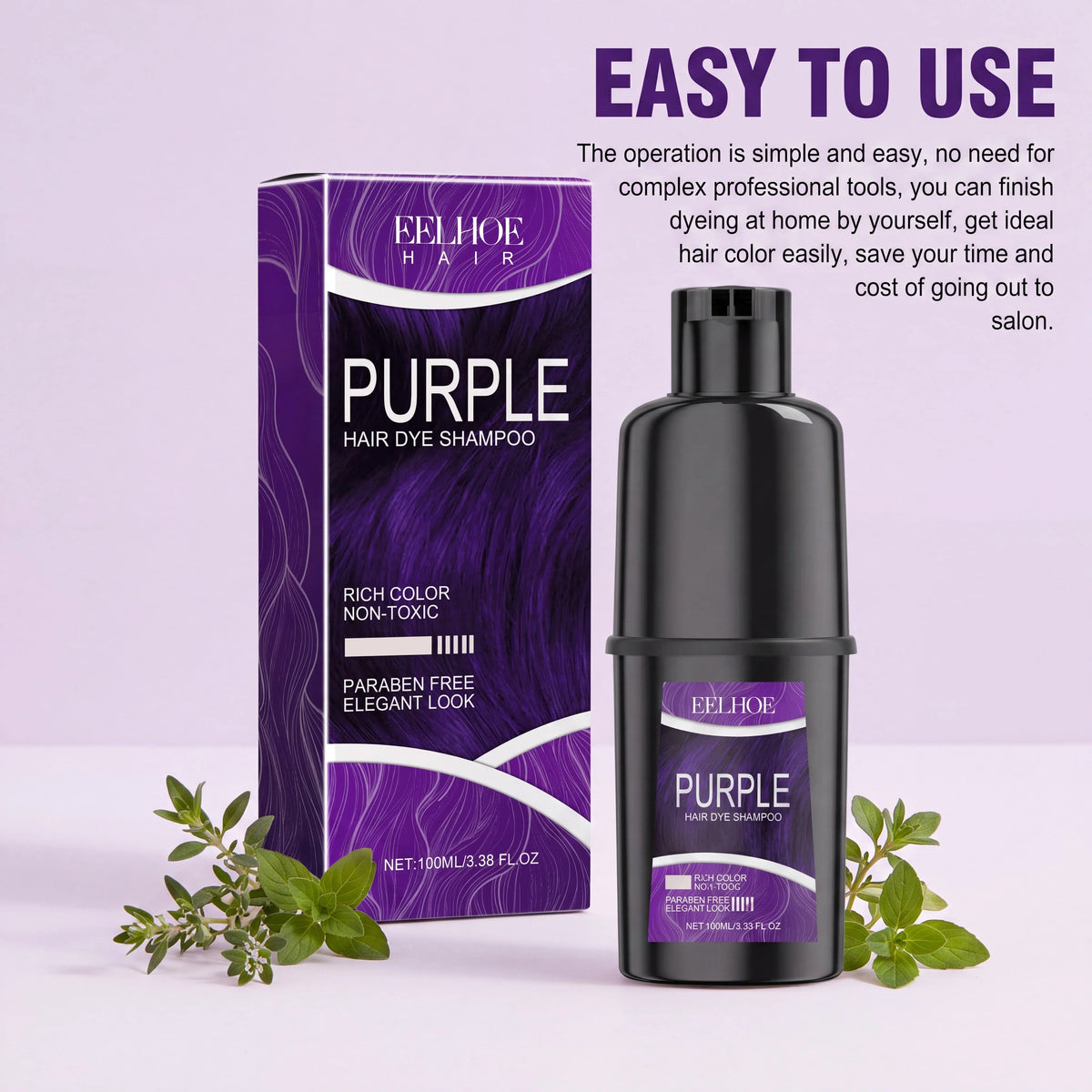 Purple Natural Herbal Hair Color Shampoo For Gray Hair Coverage Long Lasting Color Enhancing Care Nourishing Coloring Shampoo