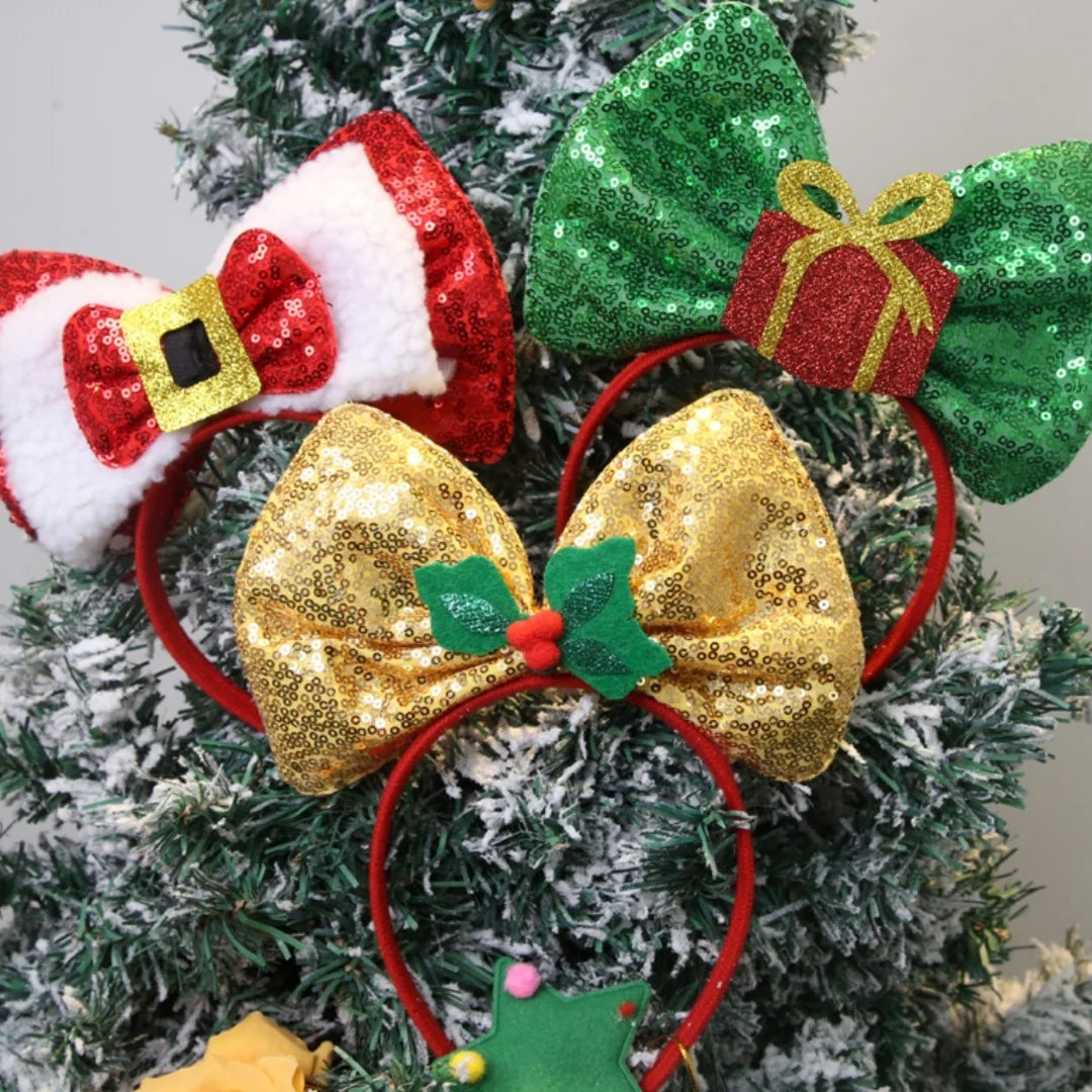 New Christmas Headband Sequins Bow Tie Hair Band Children's Hair Accessories Holiday Gift Dress Headwear Party Supplies