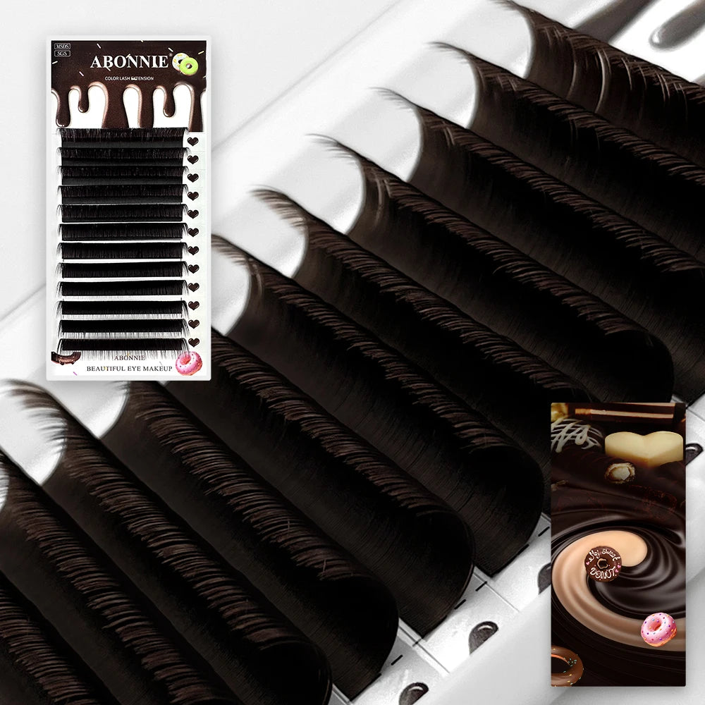 ABONNIE LB LC Curl Cocoa Brown Chocolate Brown Classic Eyelashes Extensions 0.05/0.07 Individual Soft Natural False Lashes
