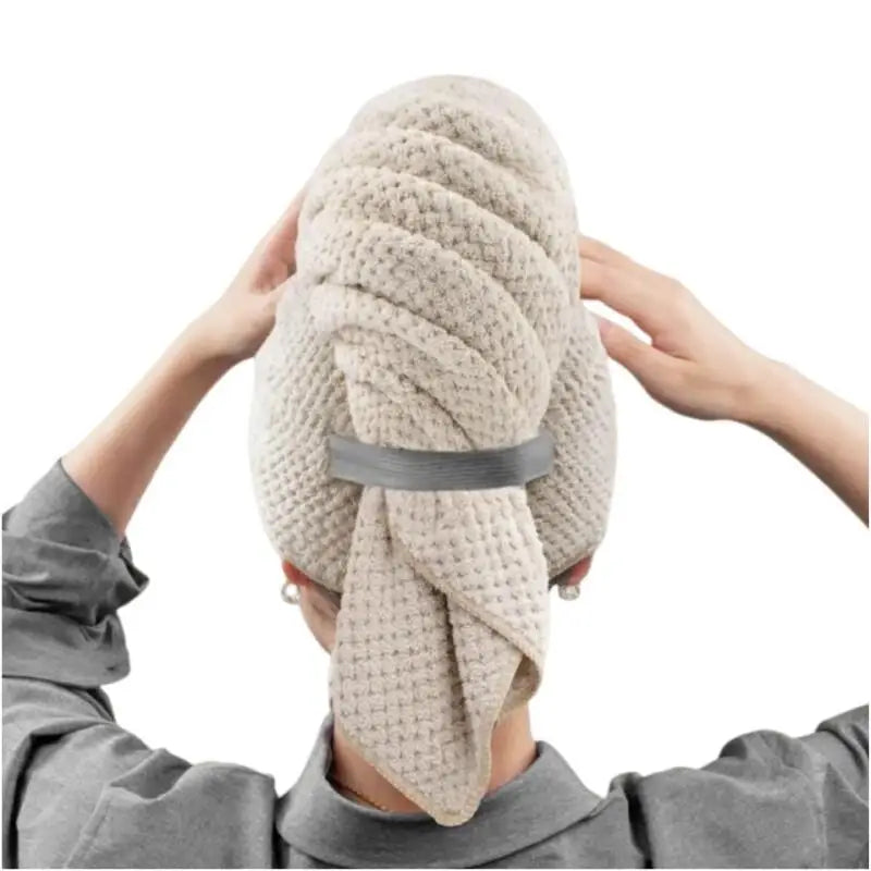 Quick Dry Hair Turban Coral Fleece Towel Ultra Absorbent Quick Dry Hair Towel Wrap With Elastic Band For Women Home Travel Use