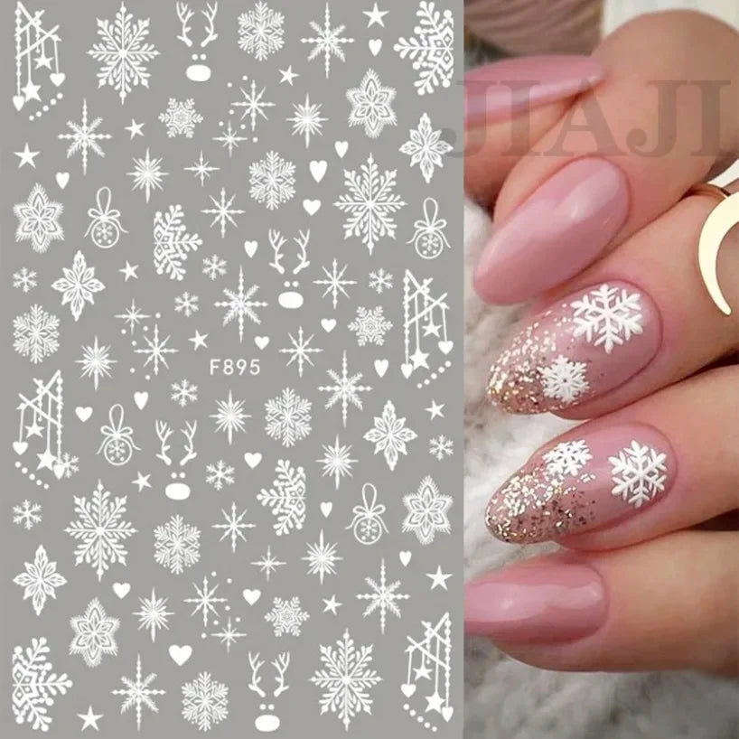 5D White Snowflakes Embossed Nail Art Stickers Winter Charm Decals Self Adhesive Christmas New Year Slider Decoration Manicure
