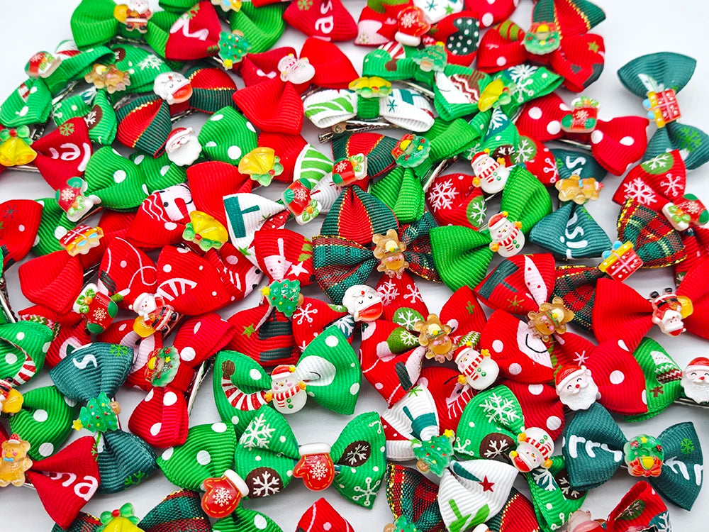 20Pcs Christmas Pet Hair Clips Santa Snowman Bowknot Dog Cat Hair Barrettes Puppy Kitten Holiday Party Grooming Hair Accessories