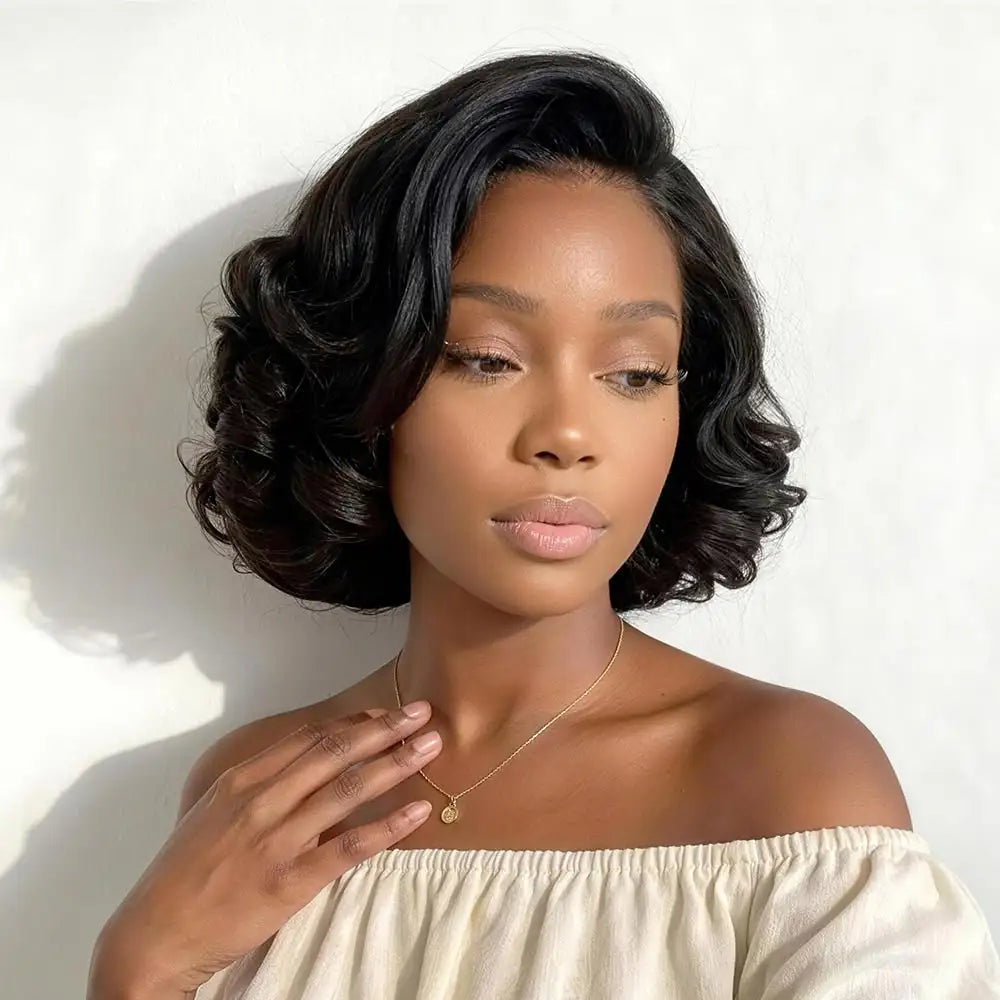 8-16 Inch Body Wave Short Bob Wig 200 Density 4x4 Lace Frontal Wig Human Hair Wigs 5x5 Glueless Wig Brazilian Black Natural Color Ready To Wear Glueless Closure Wig For Women