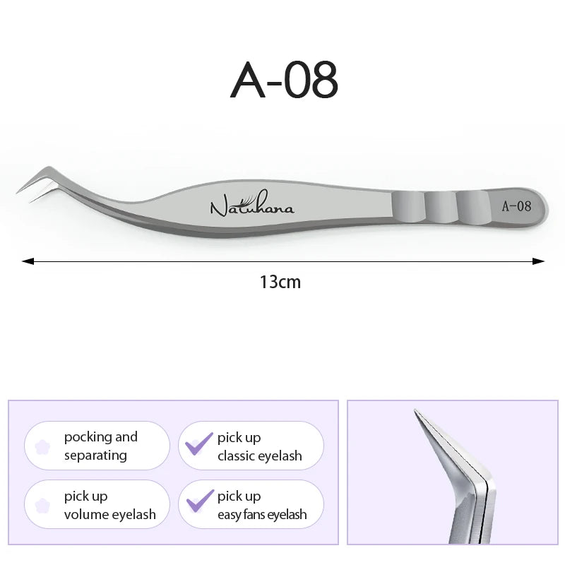 NATUHANA Anti-Static Lash Tweezers High Precision Stainless Steel Eyelash Extension Isolation Volume Tweezers Professional Tools