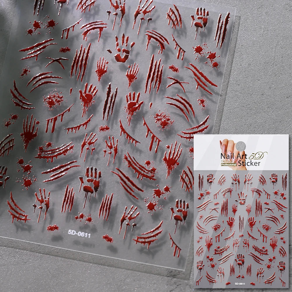 1sheet Bleeding Scars Skeleton Halloween Nail Stickers Ghost Face Pumpkin Eyeball Horrible Nail Decals Halloween Manicure Slider