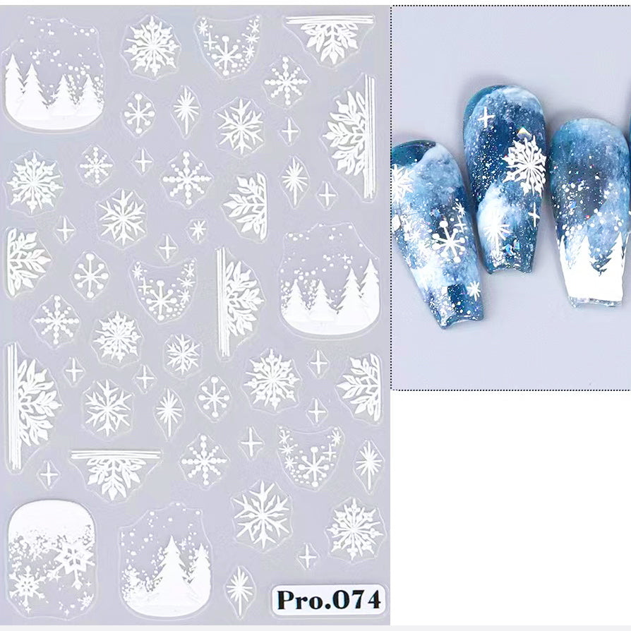 5D White Snowflakes Embossed Nail Art Stickers Winter Charm Decals Self Adhesive Christmas New Year Slider Decoration Manicure