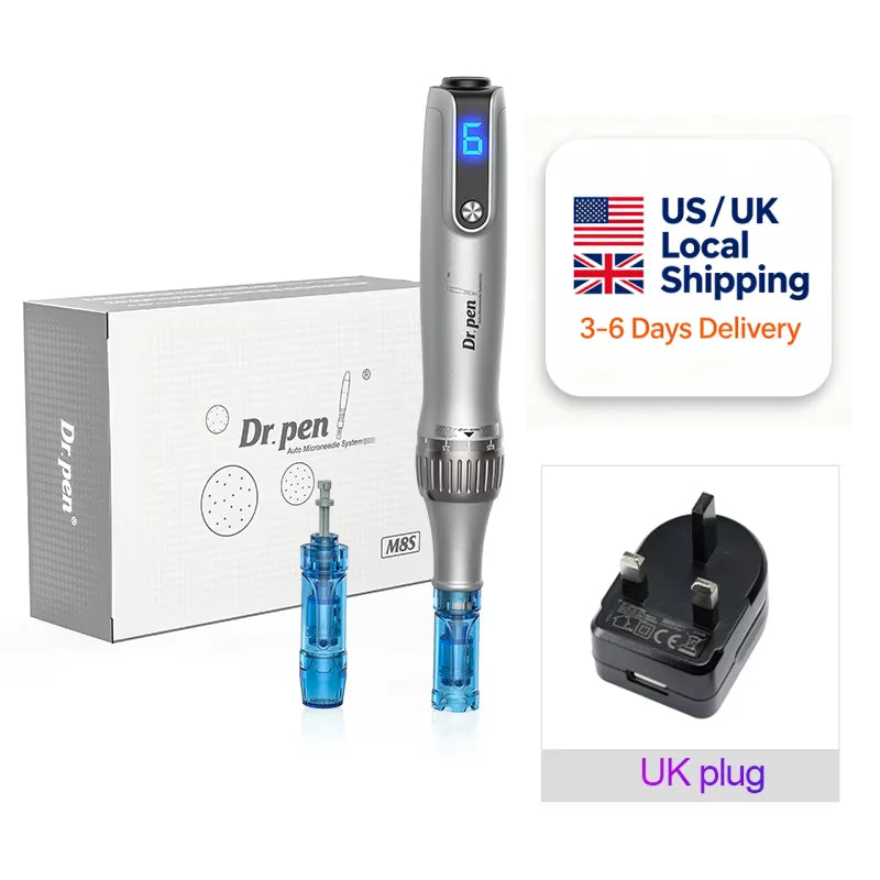 Dr Pen Ultima M8S With 2PCS 18pin Needle Kits Wireless Professional MTS Derma Pen Beauty Machine ≤0.25mm Needle US UK Local Ship