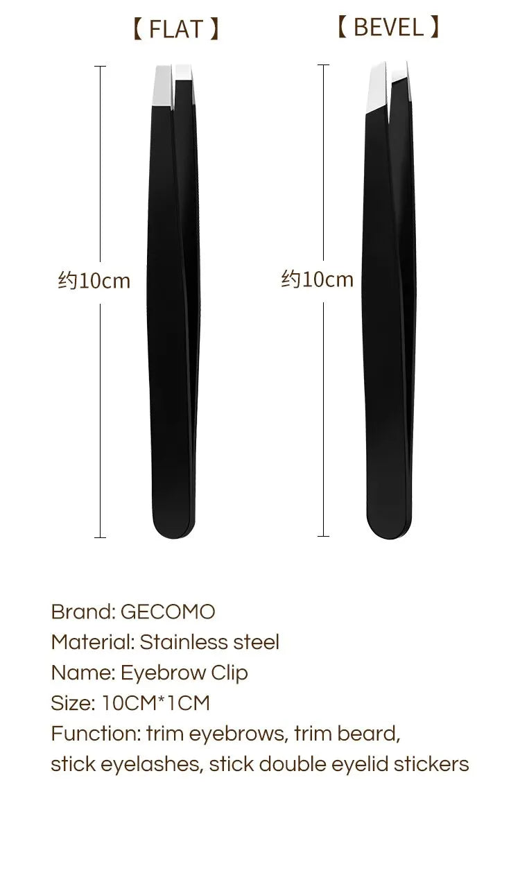 GECOMO Stainless Steel Black Eyebrow Tweezer with Slant and Flat Point Beauty Tools for Eyebrows & Ingrown Hair Removal